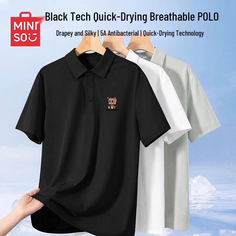 MINISO Men s Quick Dry Mesh Polo Shirt with Cartoon Print L
