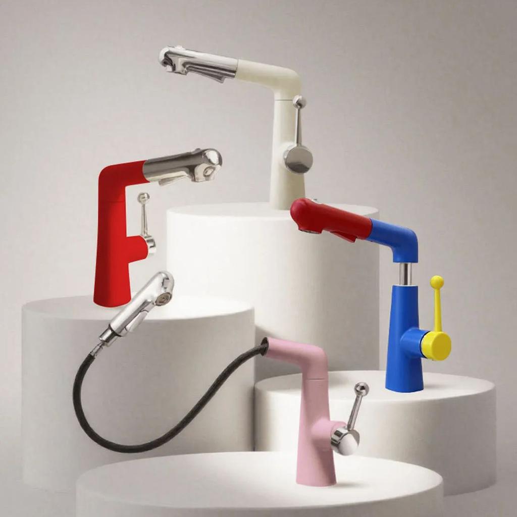 Adjustable Bronze Pink/Yellow Pull-out Bathroom Basin Faucet Splash-proof Rotating Cold And Hot Mixed Water Basin Faucet