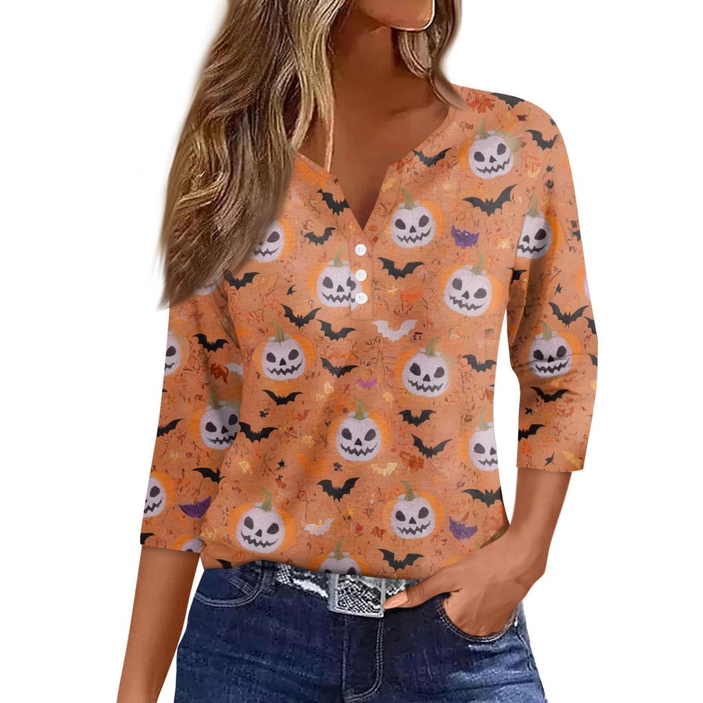 Women's Casual Fashion Sexy Comfortable V-Neck Halloween Seven Sleeve Top