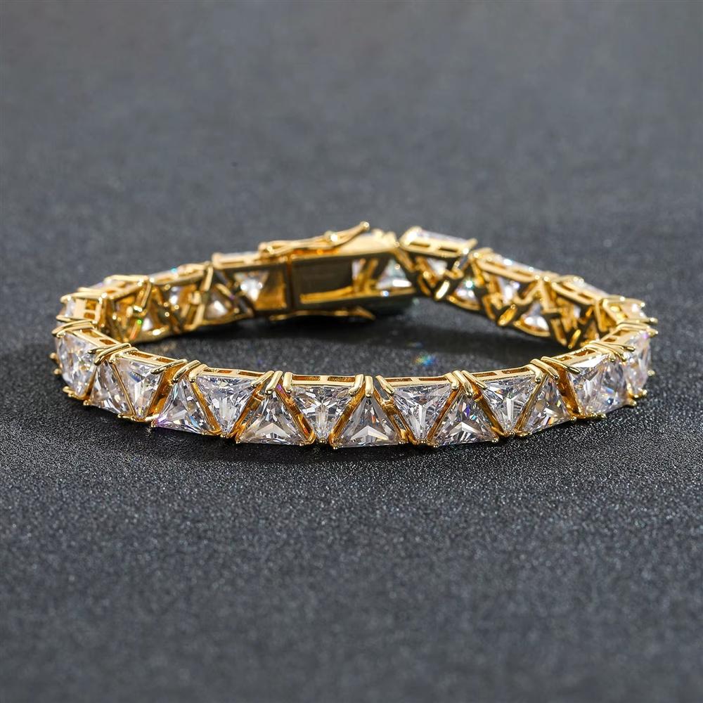 9mm Triangle Cubic Zirconia Tennis Bracelet Brass Prong Setting 5A CZ Geometric Hip Hop Jewelry for Women Men