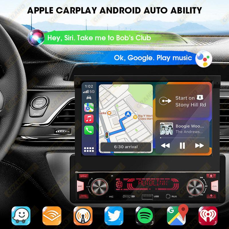 1Din 7'' MP5 Radio Player FM AM RDS Automatic Retractable Screen Wireless Carplay Android Auto Multimedia USB Type-C Car Stereo