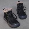 Johnature Botas Curtas de Lã em Couro Genuíno Casuais Quentes e Peludas com Solado Macio Botas de Algodão Femininas