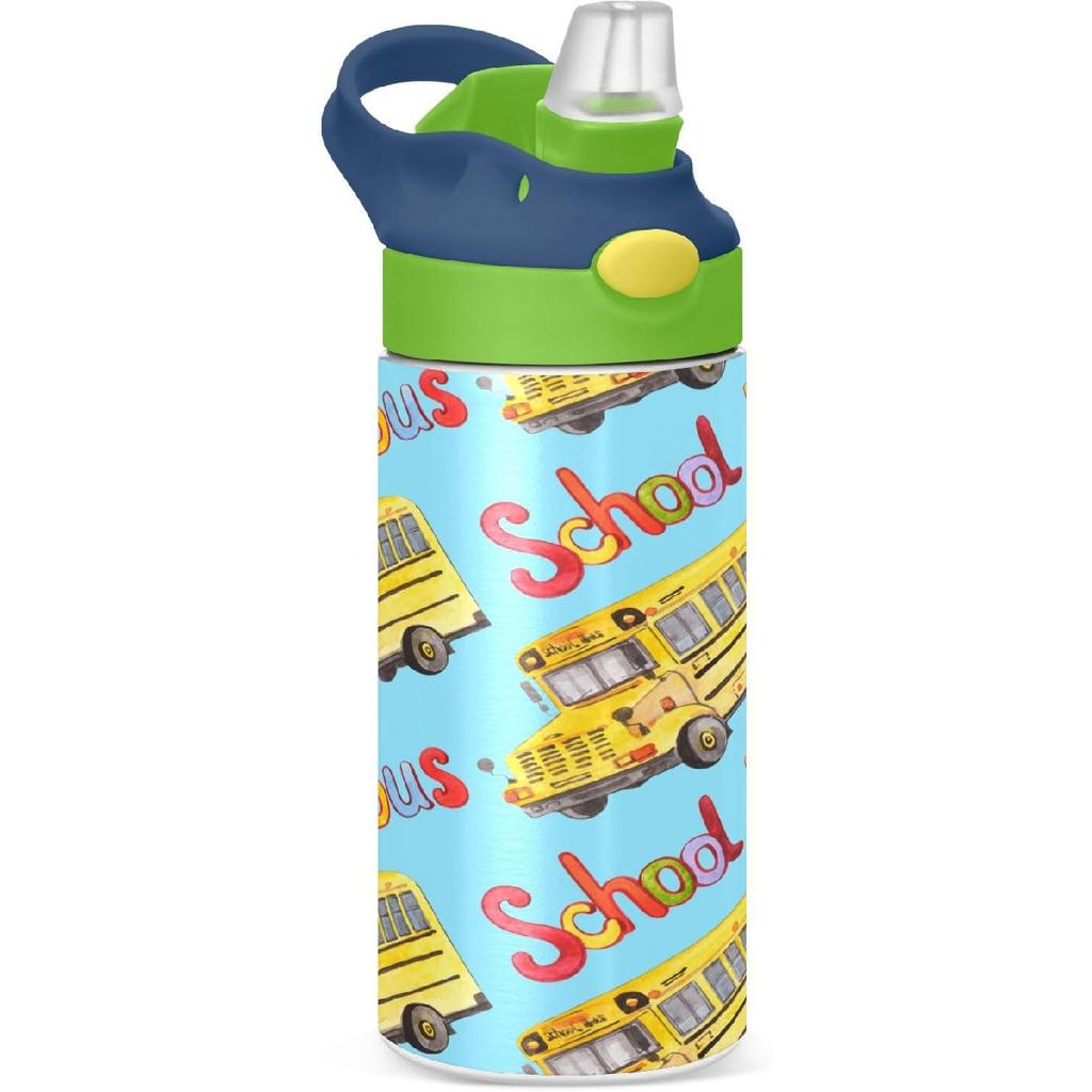 Boccsty Bright Race Car Truck Kids Water Bottle with Straw Lid Sport Cars ulated Stainless Steel Reble Tumbler for Boys Girls Toddlers 12 oz Green
