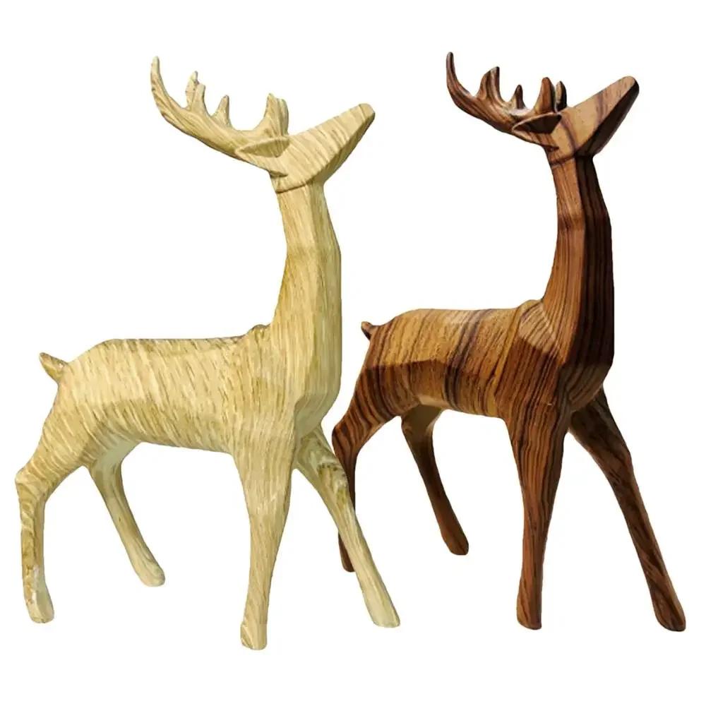 Hand Simulation Reindeer Tabletop Statue Resin Standing Geometric Reindeer Statue Wood Grain Geometric Reindeer Decoration