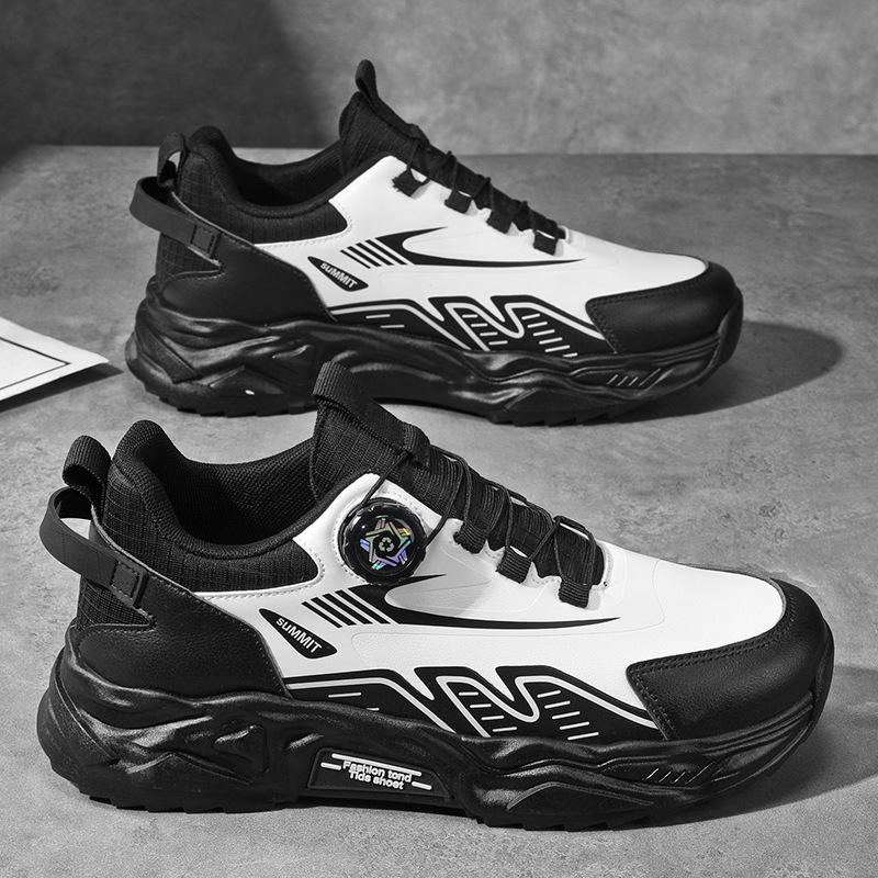 Fashion Men's Rotating Buckle Sneakers Korean Breathable Mesh Sneakers Casual Sports Shoes Thick Sole Outdoor Running Shoes Men Sneakers