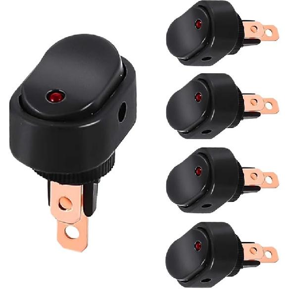 5PCS 12V Oval Shaped Rocker Switch, Weatherproof LED Rocker Toggle Switch, 12mm Hole LED Lighted Illuminated ON Off, 30A SPST 3 Pin Switch for Car