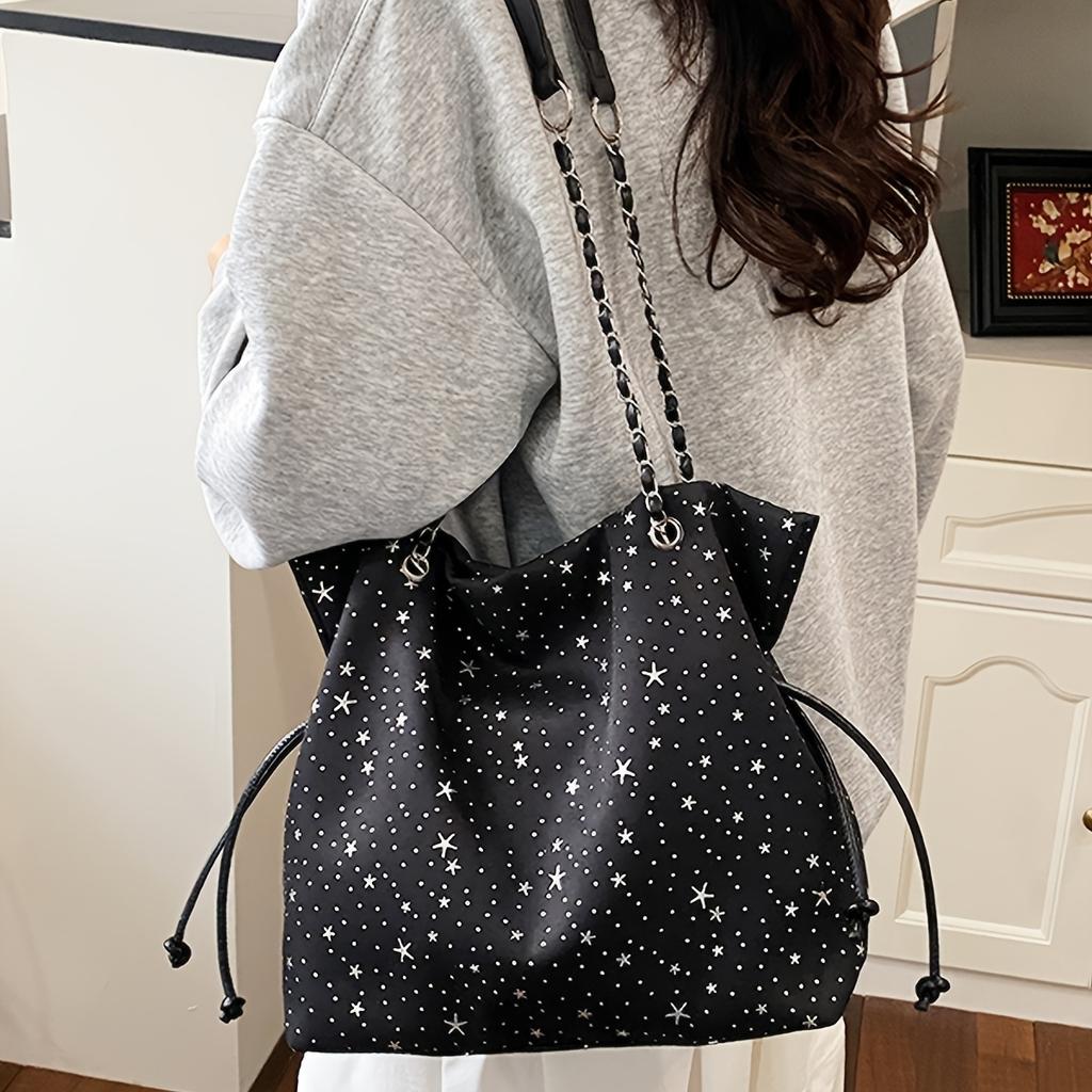 Women's Star-patterned Casual Trendy Sweet Tote Bag, Versatile Solid Color Stylish Handbag, Suitable for Daily Commuting, Work, Travel and Shopping.