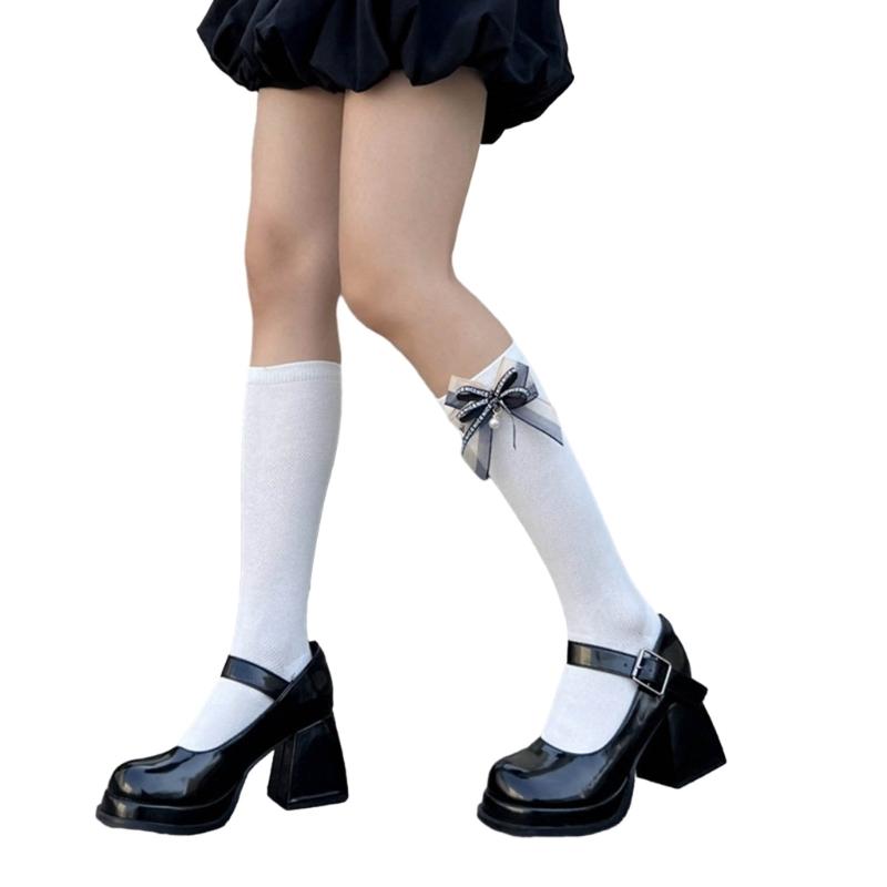 

1 Pair Princess Style Dress Socks for Girl Calf Tube Frilly Socks Ballet Socks Ruffle Calf Socks with Bows Lace Top Sock белый