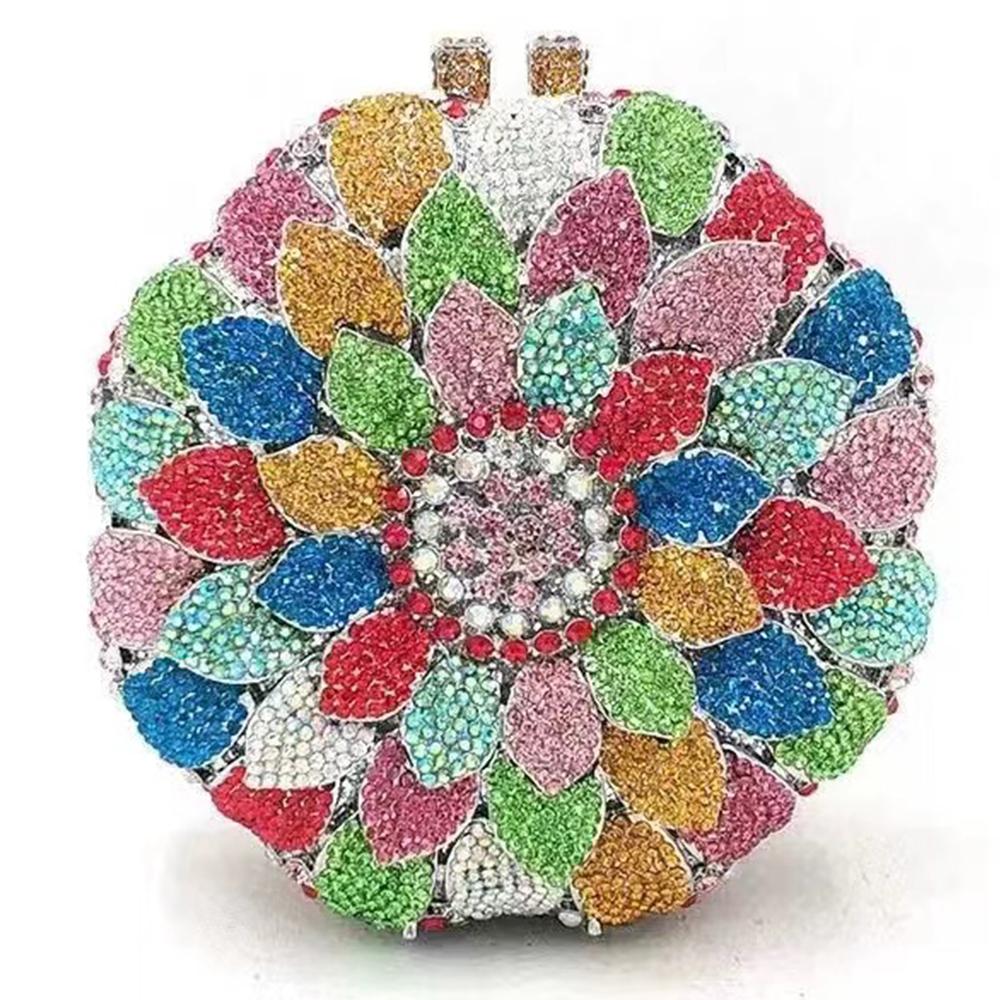 

Gold/Yellow Sunflower Clutch Crystal Round Evening Bags Women Wedding Purse Bridal Bags Party Dazzling Diamond Handbags Minaudie 16cmX16cmX5cm