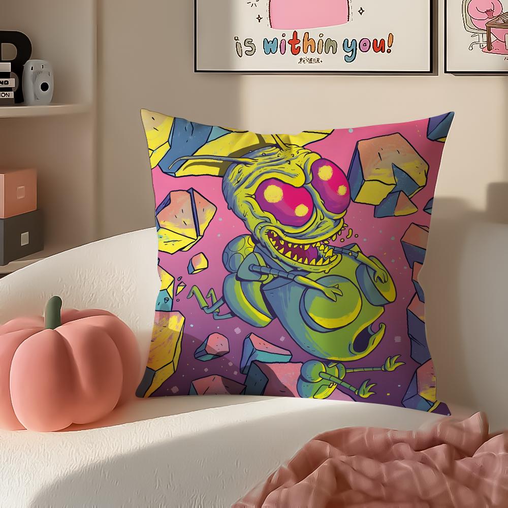 Weird Wacky Absurd Animated Series IInvader Zim Cushion Cover Pillowcase Short Plush Invisible Zipper Room Sofa Cushion Cover