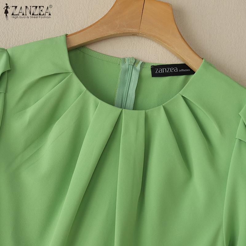 ZANZEA Women Summer Round Neck Casual Short Sleeve Dress