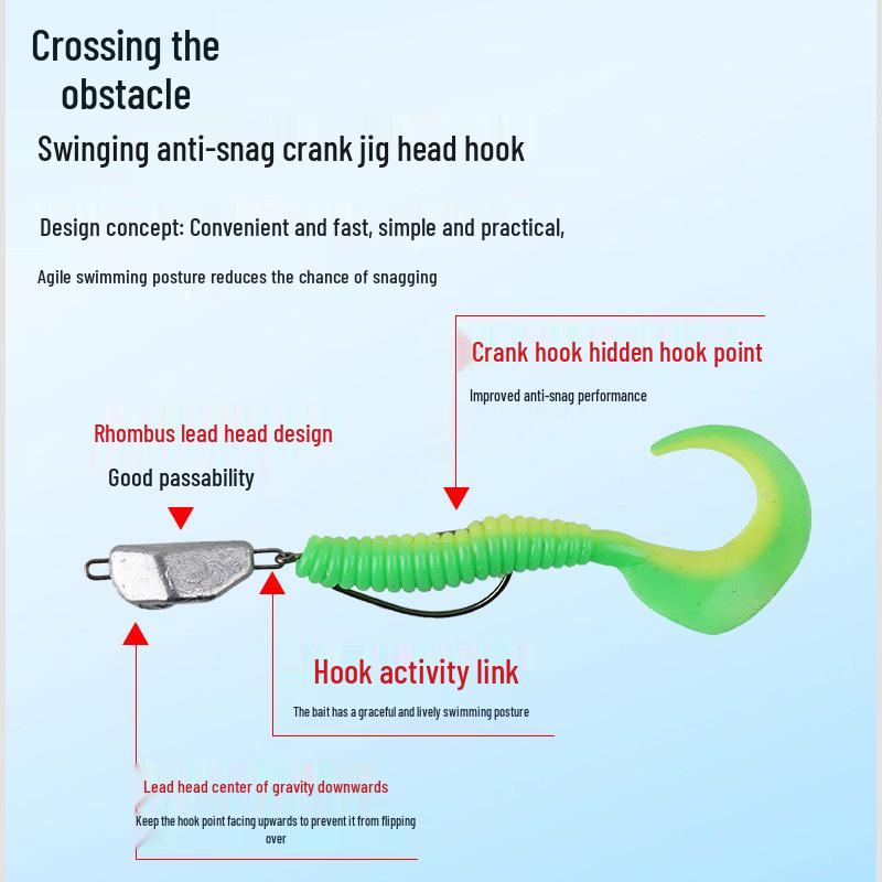 Anti-Hang Lead Head Jig Lure for Asp, Perch & Bass with Stronger Hook Shank, Perfect for Texas Rig and Crankbait.