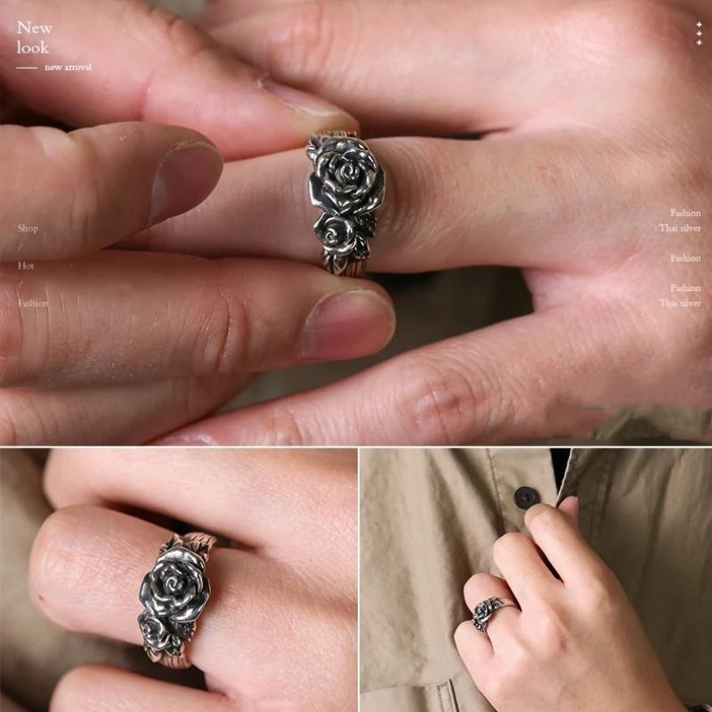 European and American Retro Rose Flower Opening Ring Personality Simple Female Palace Index Finger Adjustable Finger Ring