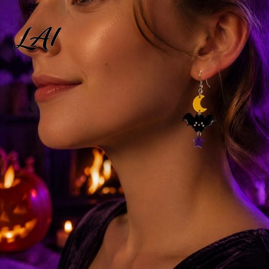 Playful Holiday Accessory Set 1 Pair 2D Acrylic Halloween Dangle Drop Earrings for Women Fun Party Favors Spooky Ghost Cat Pumpkin Earrings Costume