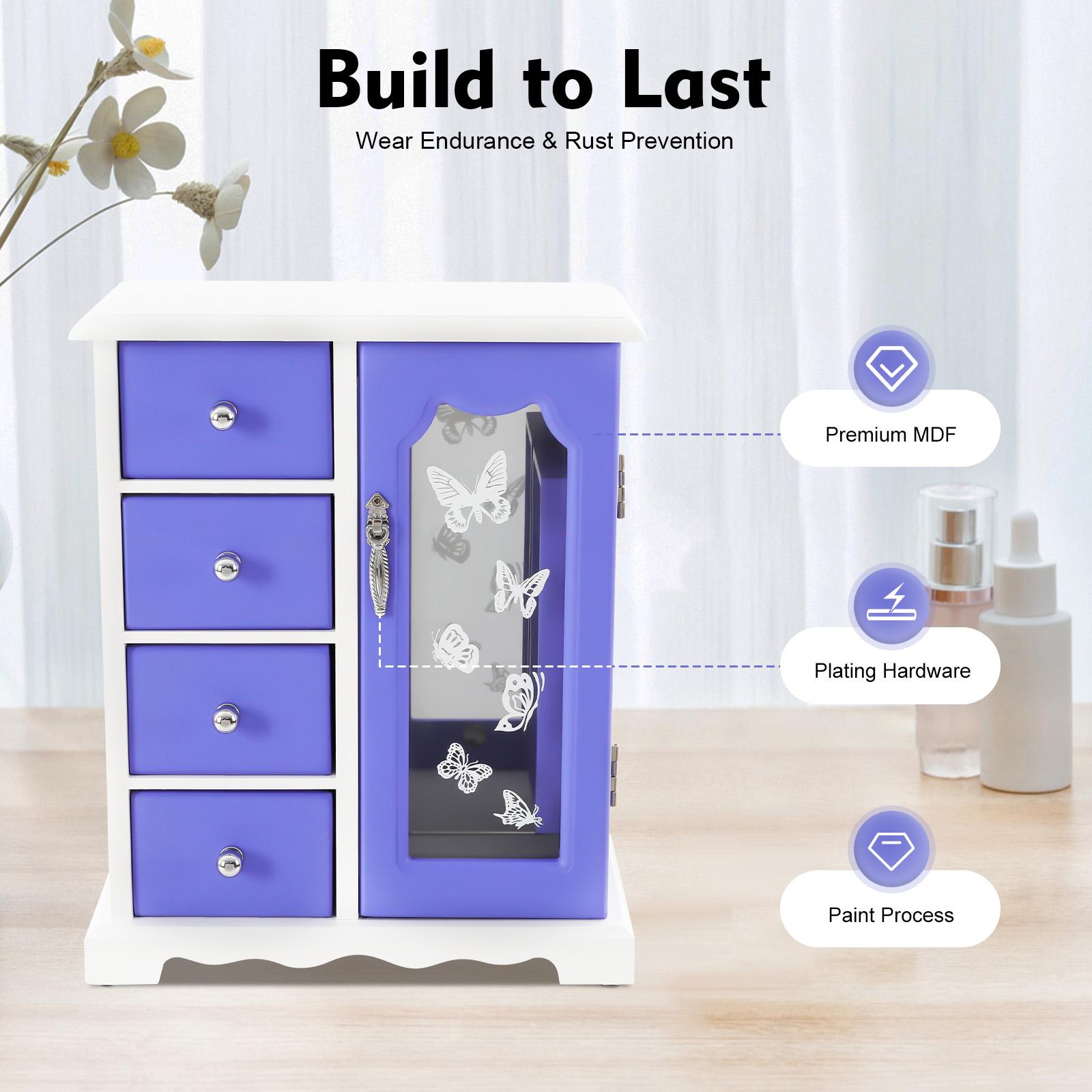 

Purple MDF Jewelry Box, Wood Jewelry Organizer with 4 Drawers 23*13*28.5cm for Bathroom, Bedroom фіолетовий