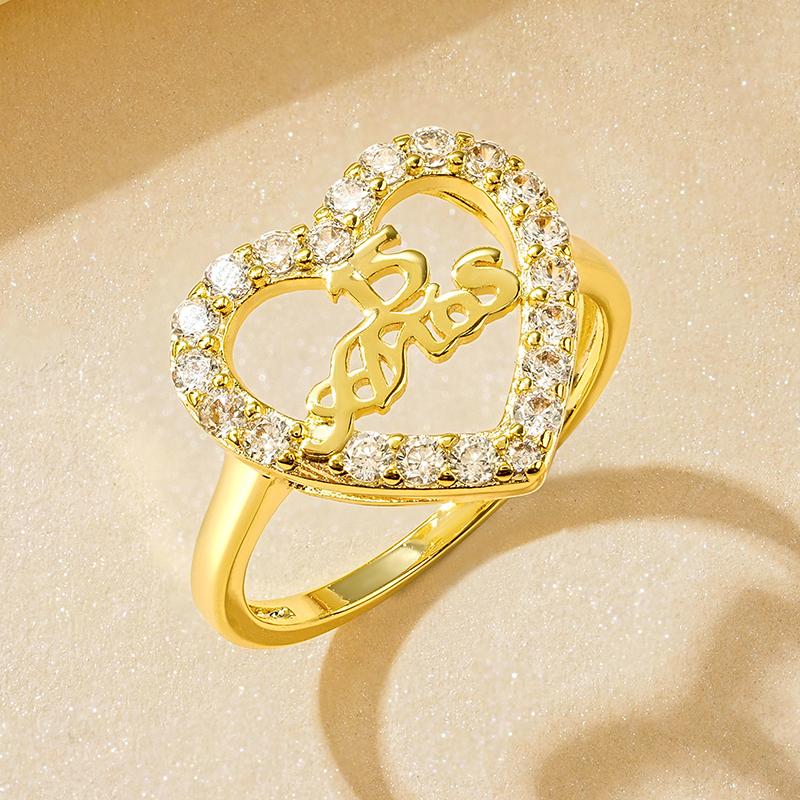 

Rrjzz 14k Gold Plated Heart Light Band Ring Sparkling CZ Simulated Diamond Arabic Numeral Rings for Girls Woman Fine Jewellery 5