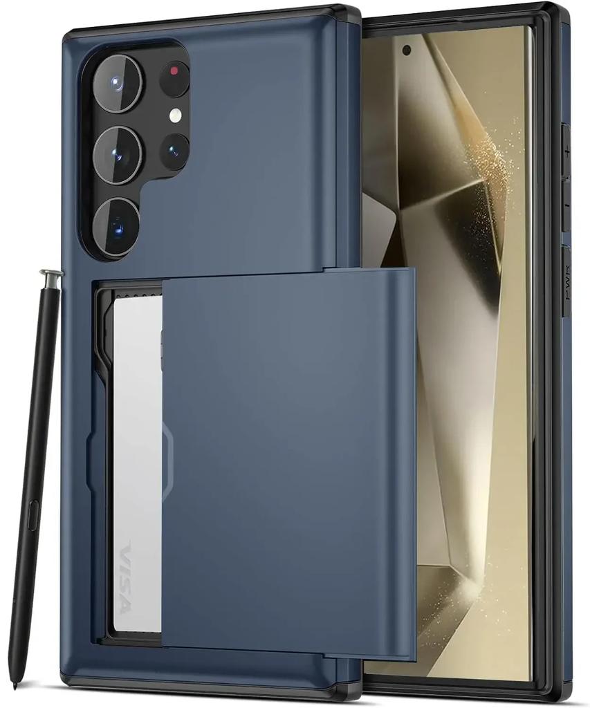 Slim Dual Lay Heavy Protector Case For Samsung Galaxy S26 S25 S24 S23 S22 S21 Ultra Plus FE A55 Hidden Card Slot Wallet Cover