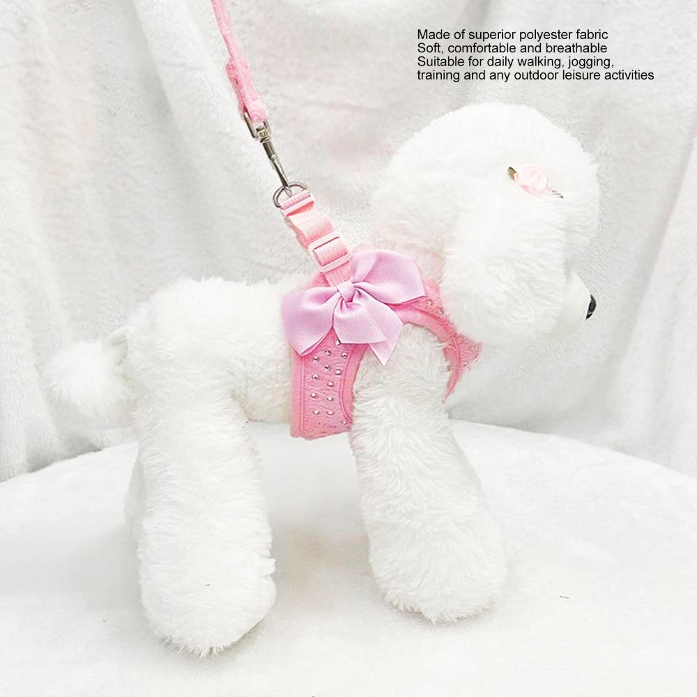 Solid Pink Dog Harness Soft Texture Cat Leash Set Easy To Fasten Pet Harness Leash Cat Walking