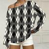 Damen Freizeit Karo-Print Off-Shoulder Langarm Locker geschnittenes Sweatshirt mit Taschen