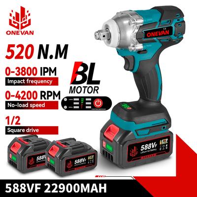 Chiave a percussione elettrica senza spazzole da 520N.M Kit di chiavi esagonali senza fili da 1/2 pollice Cacciavite Utensile elettrico per batteria Makita da 18 V