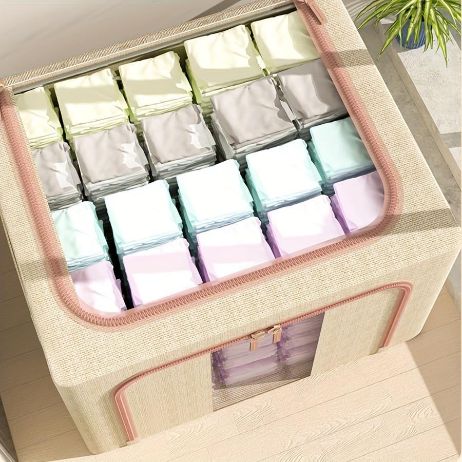 Oxford Fabric Clothing Storage Box with Steel Frame Folding Bag Clear Window Zipper for Clothes Bed Sheets Blanket with Handles