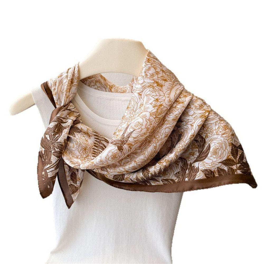 Elegant Thin Printed Square Scarf Flower Printed Silk Scarves Women Head Scarf Summer Accessories