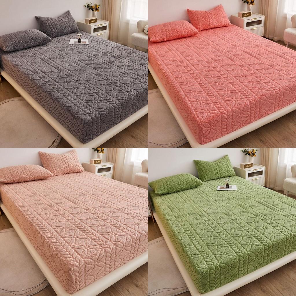 Solid Floral Color Pattern Plush Bedspread Set Mattress Full Cover Protective