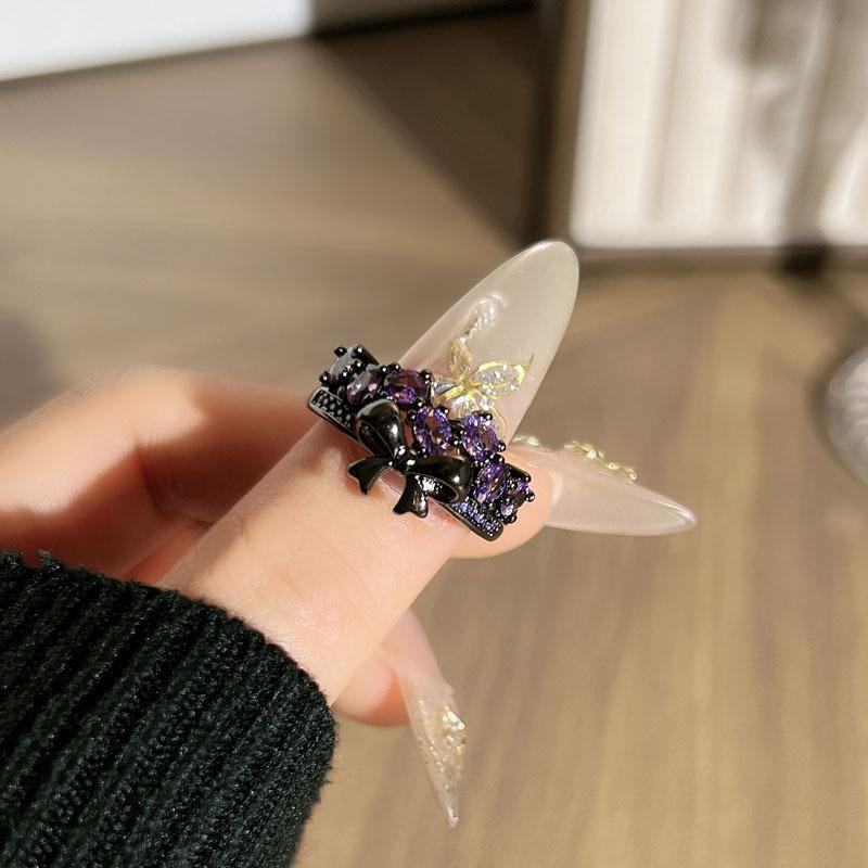 2026 Cold Purple Rose Sweet Cool Dark Wind Iris Bow Ring Female Exquisite Personality Punk Stacked Index Finger Ring Resizable