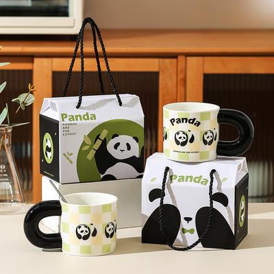 Copo de Água de Cerâmica Panda Caneca Conjunto de Presente de Feriado Xícara de Café de Desenho Animado de Alta Precisão Presente de Aniversário Lembrancinha