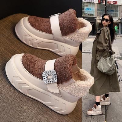 Women's 2023 Winter High-Top Thick-Soled Fur Shoes with Velvet Lining and Height-Enhancing Design
