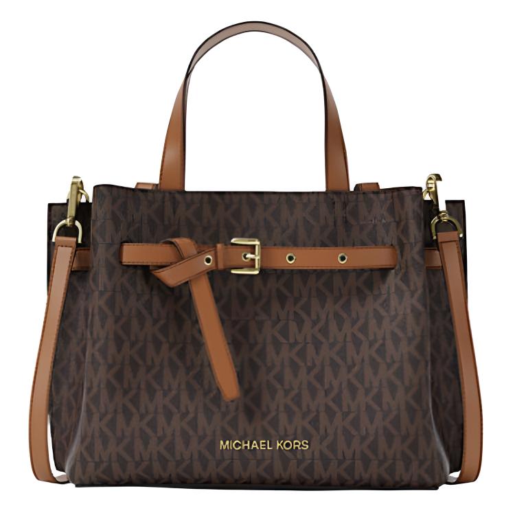 

Michael Kors MK Emilia Central Zipper Pocket Coated Canvas Tote Bag Small Women handbags Brown 30F5GU5S1B-BRN/ACORN Basic Set (Bag)