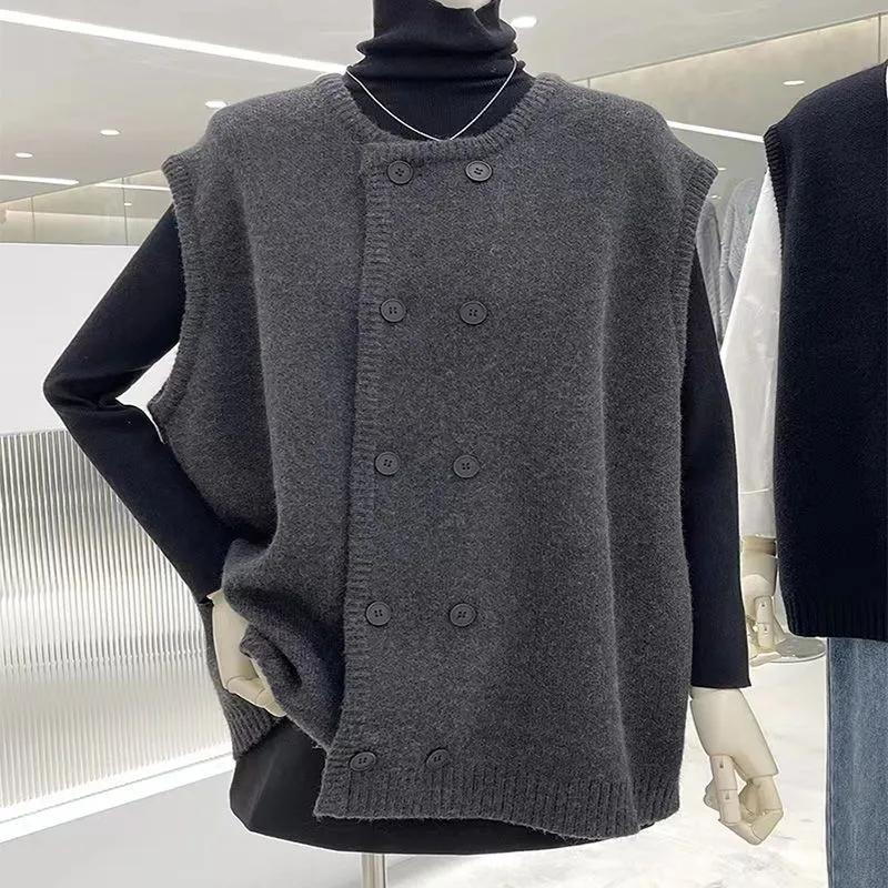 Women's Plus Size Loose Round Neck Knitted Vest Daily Casual Double Breasted Solid Color Top