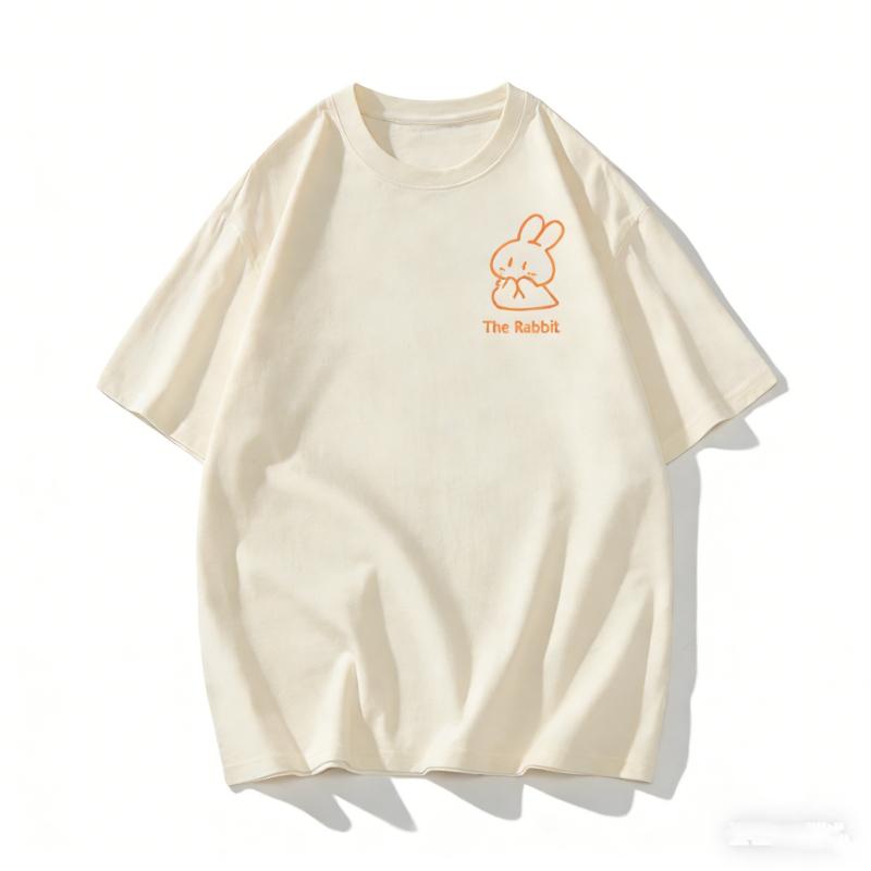 Korean Street Style Cotton Couple Valentines Tshirt Cartoon Cute Rabbit Carrots Print Unisex Women Top Streetwear Kawaii Clothes