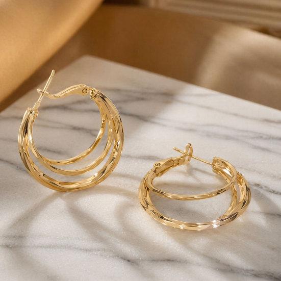 1 Pair Gold/Silver Hoop Earrings for Women, Chunky Triple Split Hoop Earrings, Multi Hoop Statement