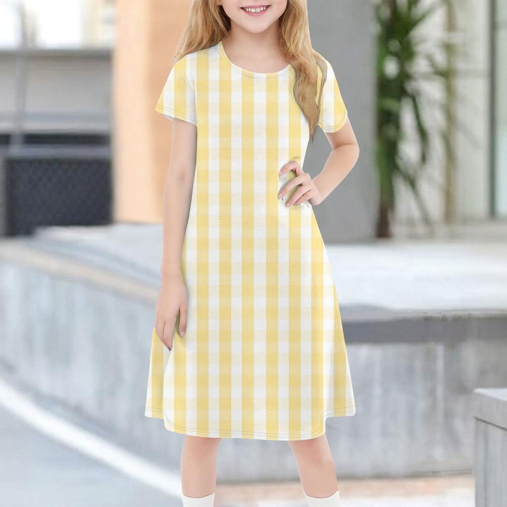 Children's Summer Short-sleeved Casual Fashion Round Neck Dress