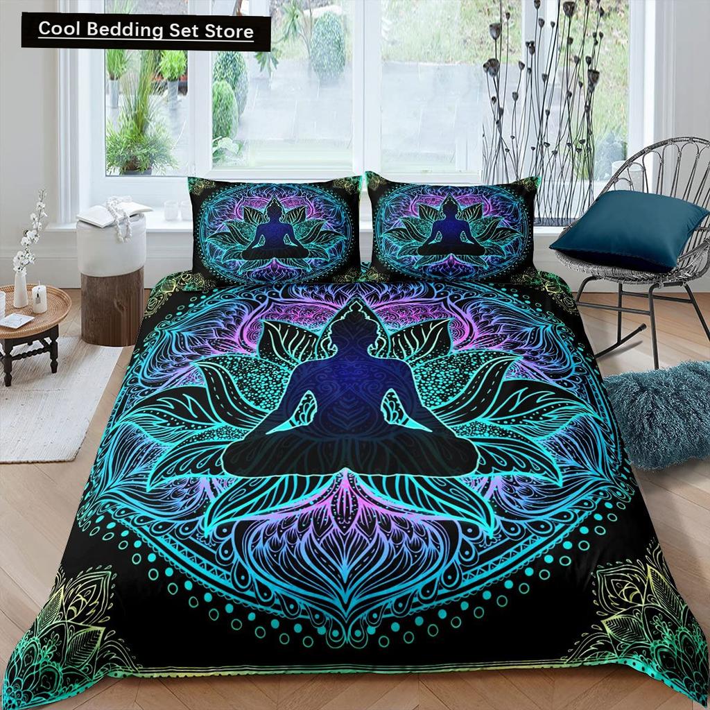 Bohemian King Queen Duvet Cover Yoga Comforter Cover Chakra Meditation Hamsa Eye Bedding Set Exotic Boho Polyester Quilt Cover