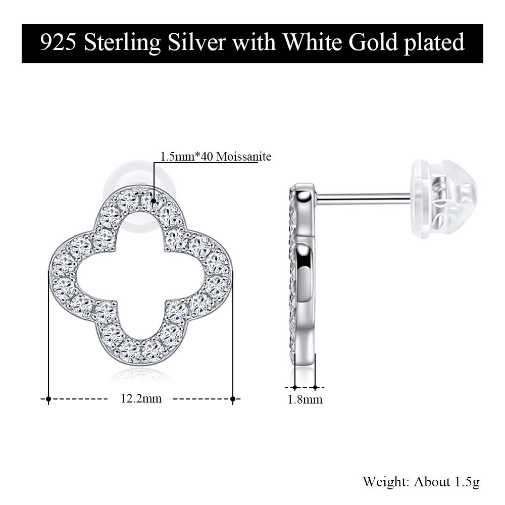 

M-JAJA Moissanite Stud Earrings S925 Silver Diamond Four Leaf Clover Earrings for Women Trend Jewelry Gift for Her 18K Gold Plated