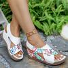 Fashion Women's Fashion Embroidered Wedge Sandals Summer New Round Toe Open Toe Soft Sole Non-Slip Roman Pump Shoes