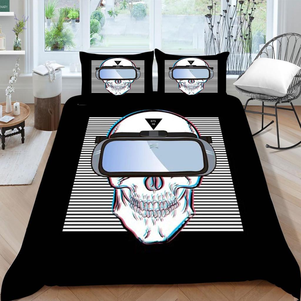 Bettbezug-Set mit Totenkopf-Druck, für King-Size-Bett, Doppelbett, Heimtextilien, modische Bettwäsche, Anzug, Bettbezüge, einzigartiges Design
