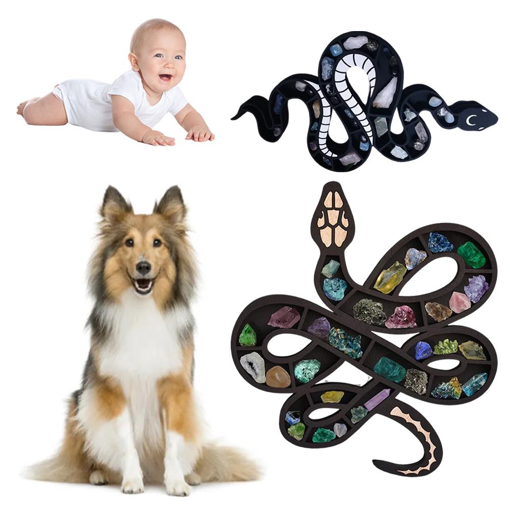 Holzschlange Kristallsteine Regal Dekorative Kristallablage Mineralgesteine Aufbewahrung Ornament für Heimdekoration