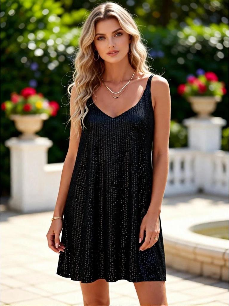 Sommer-Bestseller Rückenfreies Französisches Pailletten-Trägerkleid