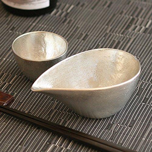 Sake Cup and Sake Carafe Set by Nousaku, Made of 100% Pure Tin.