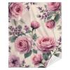 Pink Rose Floral Blanket Vintage Botanical Design With Lavender And Green Leaves Soft Fleece Throw For Bedroom Decor