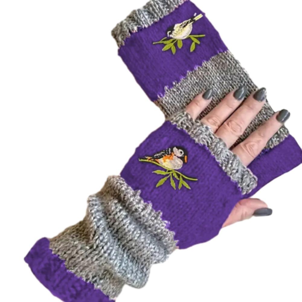 Embroidered Bird Half Finger Gloves Spicy Girl Y2k Winter Mittens Outdoor