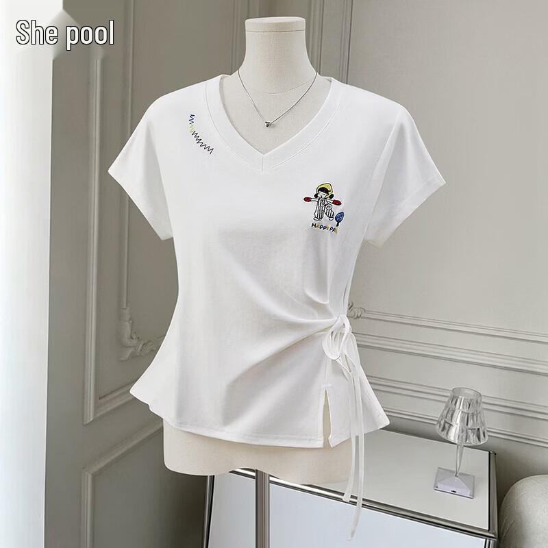 

Women s V-Neck Cartoon Print Tie-Strap T-Shirt L