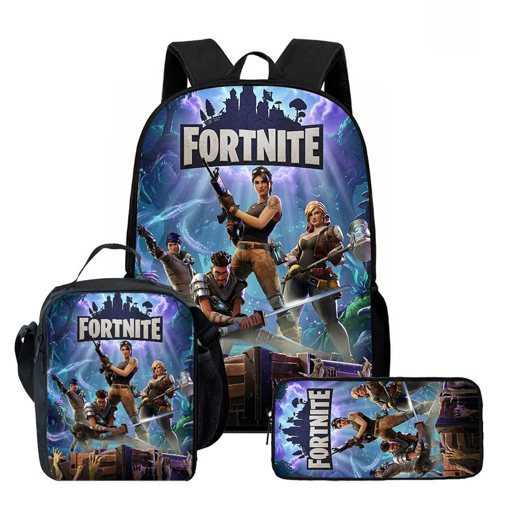3Pcs Set Kids School Backpack With Lunch Bag & Pencil Bag,Cartoon Fortnite School Bags For Age 5-10,Lightweight For Boys Girls