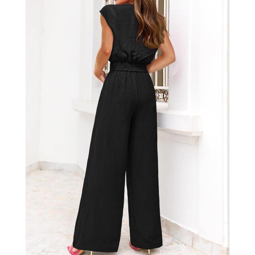 Yyfs Womens Fashion Summer Casual Spring Solid Color Print Sleeveless Vneck Trousers Pants Suits