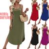 women's Casual U-Neck Spaghetti Strap Maxi Dress Loose Fit Solid Color Beach Sundress