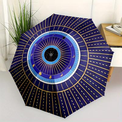 Elegant Blue and Gold Circular Ative Plate Umbrella, Portable 3 Fold Compact Umbrella for Men & Women,S89