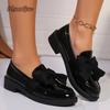 Fashion Fashion Bowknot Slip On Loafers for Women 2025 Summer Solid Color Patent Leather Shoes Woman Comfort Soft Sole Platform Loafers